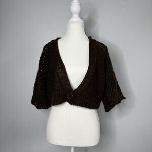 Decree Women’s Open Knit Cropped Cardigan Brown XL NWT Short Sleeve Button Front